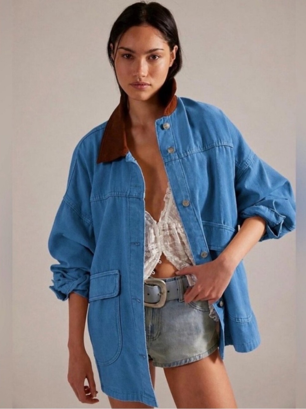 NWT Free People Lemon Denim Jacket in Mari Blue / Ocean Blue sz XS